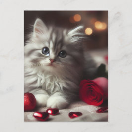 Schattige Valentijn Fluffy Grey Kitten Briefkaart