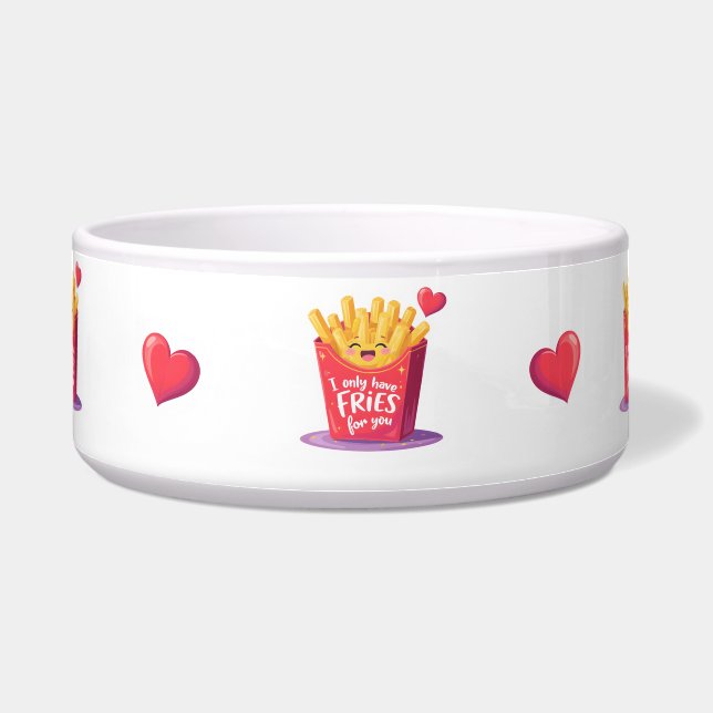 Schattige Valentijn Frites Woordgrap Voerbakje (Voorkant)