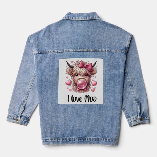 Schattige Valentijn Highland Koe Denim Jacket (Achterkant)