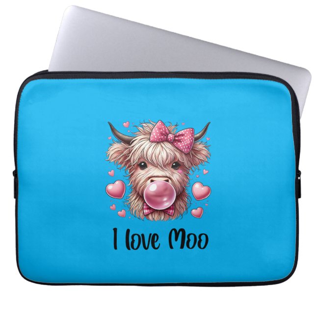 Schattige Valentijn Highland Koe Laptop Sleeve (Voorkant)