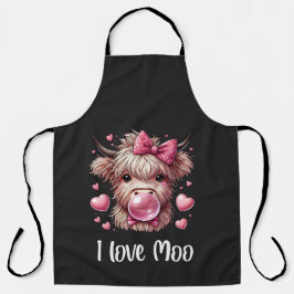 Schattige Valentijn Highland Koe (witte tekst) Schort