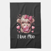 Schattige Valentijn Highland Koe (witte tekst) Theedoek (Verticaal)