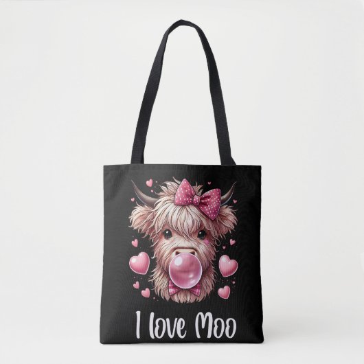 Schattige Valentijn Highland Koe (witte tekst) Tote Bag (Voorkant)
