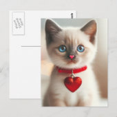 Schattige Valentijn Kitten met hart op kraag Briefkaart (Voorkant / Achterkant)
