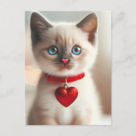 Schattige Valentijn Kitten met hart op kraag Briefkaart