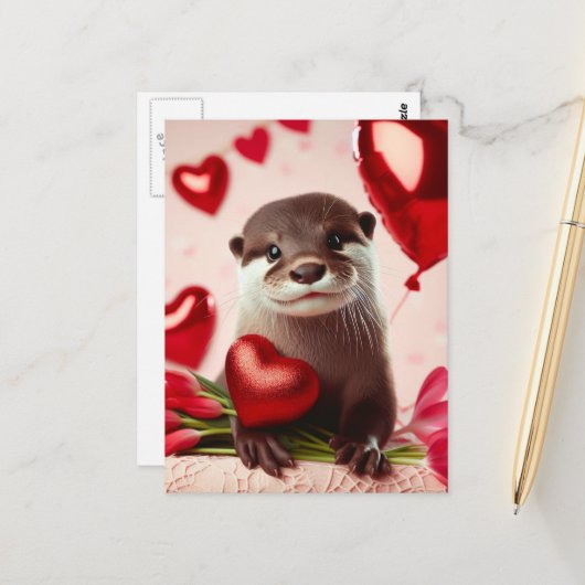 Schattige Valentijn Otter Briefkaart (Voorkant / Achterkant in situ)