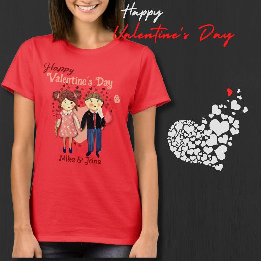 Schattige Valentijn paar harten rood T-shirt