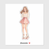 Schattige Valentijn Roller Skater in Hart Print Ou Sticker (Vel)