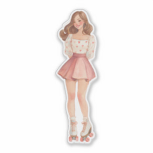 Schattige Valentijn Roller Skater in Hart Print Ou Sticker