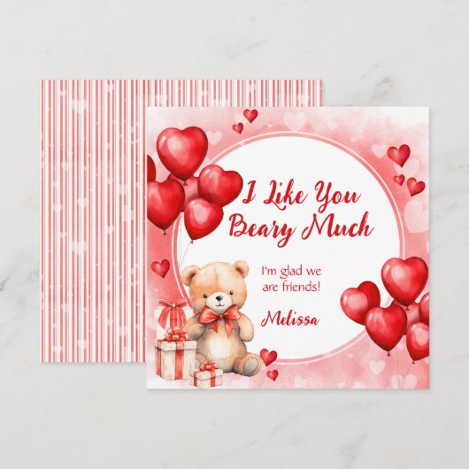 Schattige Valentijn Teddy wit Rode Harten Klasloka Feestdagenkaart (Voorkant / Achterkant)