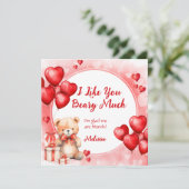 Schattige Valentijn Teddy wit Rode Harten Klasloka Feestdagenkaart (Staand voorkant)