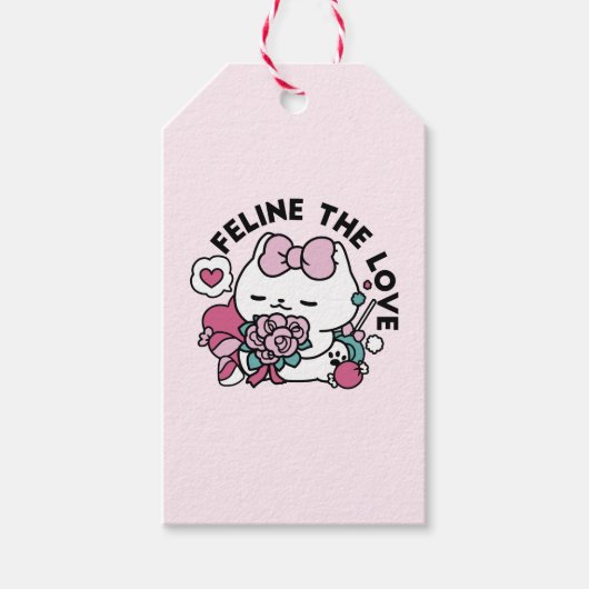 Schattige Valentijns Cat Design – Feline the Love Cadeaulabel (Voorkant)