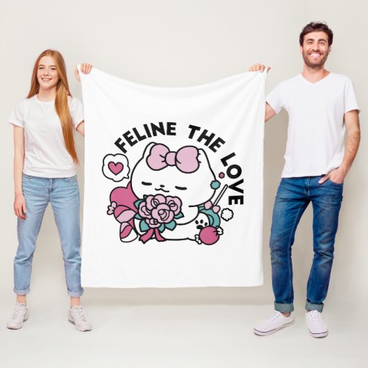 Schattige Valentijns Cat Design – Feline the Love Fleece Deken (In situ)