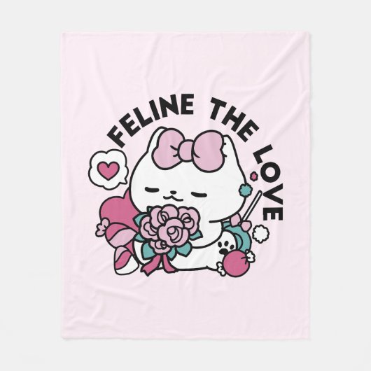 Schattige Valentijns Cat Design – Feline the Love Fleece Deken (Voorkant)