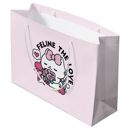 Schattige Valentijns Cat Design – Feline the Love Groot Cadeauzakje (Achterkant Gekanteld)