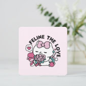 Schattige Valentijns Cat Design – Feline the Love Kaart (Staand voorkant)