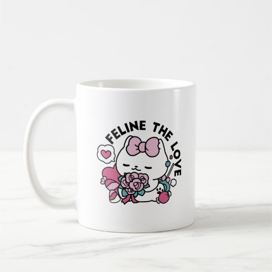 Schattige Valentijns Cat Design – Feline the Love Koffiemok (Links)