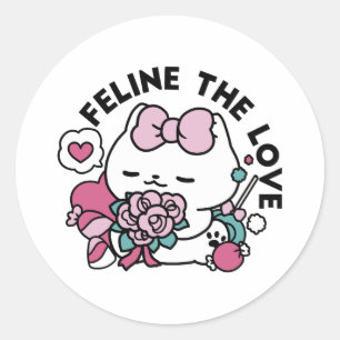 Schattige Valentijns Cat Design – Feline the Love Ronde Sticker