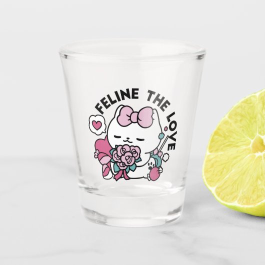 Schattige Valentijns Cat Design – Feline the Love Shot Glas (Voorkant)