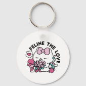 Schattige Valentijns Cat Design – Feline the Love Sleutelhanger (Voorkant)
