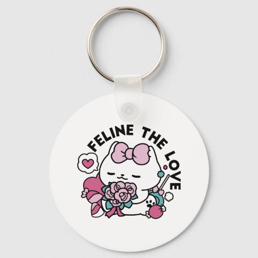 Schattige Valentijns Cat Design – Feline the Love Sleutelhanger (Voorkant)