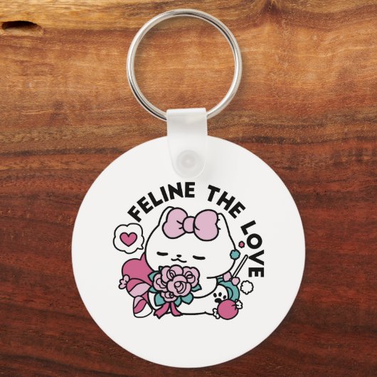 Schattige Valentijns Cat Design – Feline the Love Sleutelhanger (Achterkant)