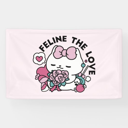 Schattige Valentijns Cat Design – Feline the Love Spandoek (Horizontaal)