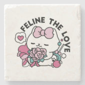 Schattige Valentijns Cat Design – Feline the Love Stenen Onderzetter (Voorkant)