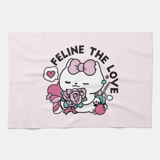Schattige Valentijns Cat Design – Feline the Love Theedoek (Horizontaal)