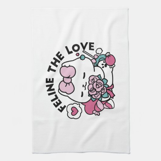 Schattige Valentijns Cat Design – Feline the Love Theedoek (Verticaal)
