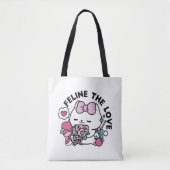 Schattige Valentijns Cat Design – Feline the Love Tote Bag (Voorkant)