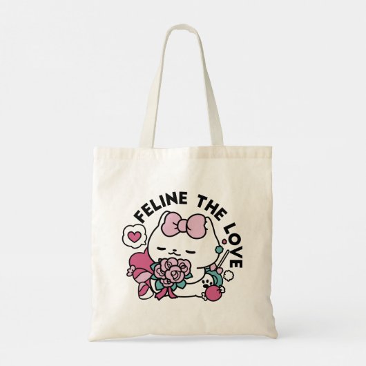 Schattige Valentijns Cat Design – Feline the Love Tote Bag (Achterkant)