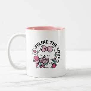 Schattige Valentijns Cat Design – Feline the Love Tweekleurige Koffiemok