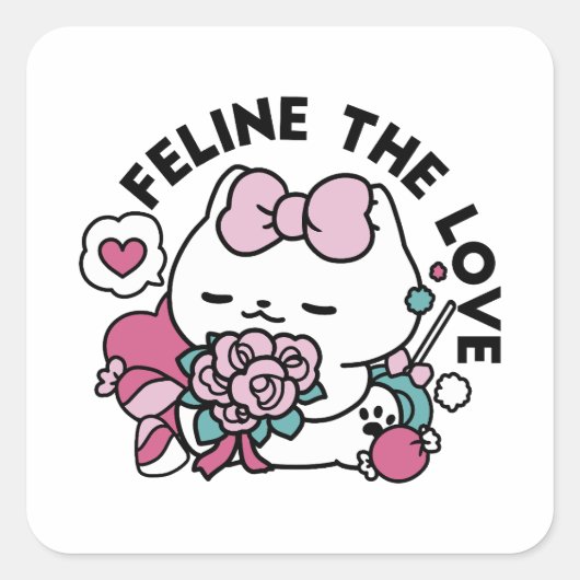 Schattige Valentijns Cat Design – Feline the Love Vierkante Sticker (Voorkant)