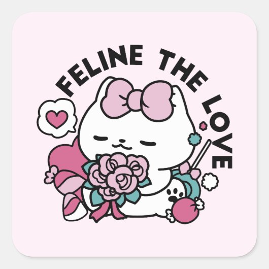 Schattige Valentijns Cat Design – Feline the Love Vierkante Sticker (Voorkant)