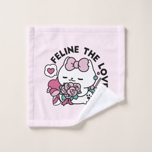 Schattige Valentijns Cat Design – Feline the Love Washandje (Wasdoekje)