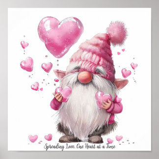 Schattige Valentijn's Gnome met roze harten Poster