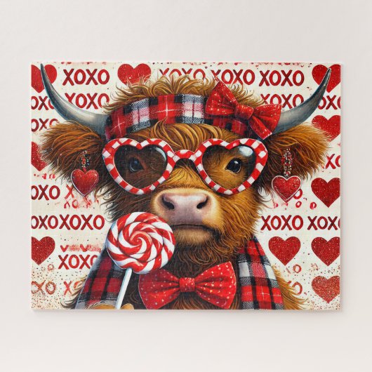 Schattige Valentijns Highland Koe Legpuzzel (Horizontaal)