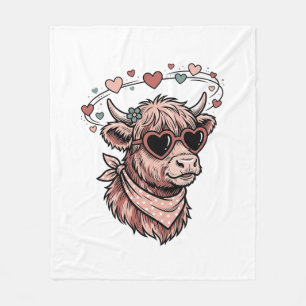 Schattige Valentijns Koe Vintage Gravure Hart Bril Fleece Deken