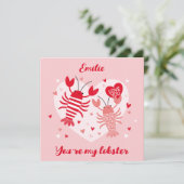 Schattige Valentijns kreeften in liefde rood en ro Bedankkaart (Staand voorkant)