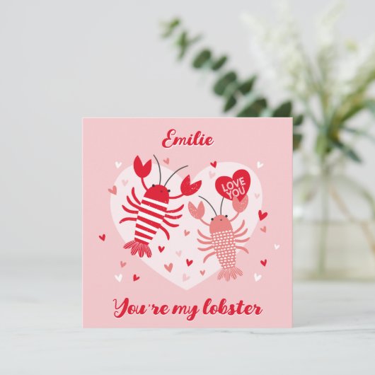 Schattige Valentijns kreeften in liefde rood en ro Bedankkaart (Staand voorkant)