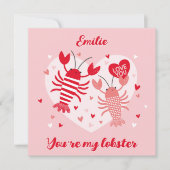 Schattige Valentijns kreeften in liefde rood en ro Bedankkaart (Voorkant)
