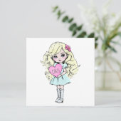 Schattige Valentijn's Meisje Holding Hart Kaart (Staand voorkant)