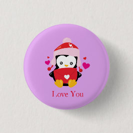 Schattige Valentijnsdag Cartoon Pinguïn Ronde Button 3,2 Cm