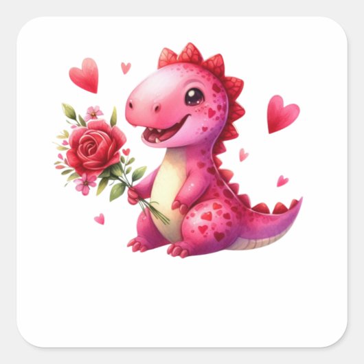 Schattige Valentijnsdag dinosaurus Vierkante Sticker (Voorkant)