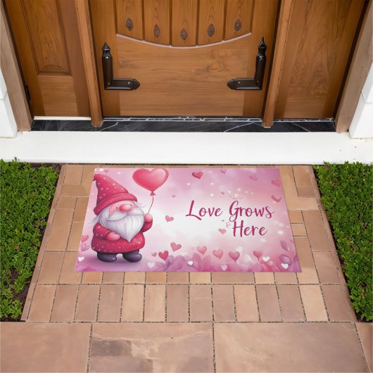 Schattige Valentijnsdag Gnome met hartballon Deurmat (Buiten)
