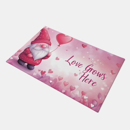 Schattige Valentijnsdag Gnome met hartballon Deurmat (Schuin)