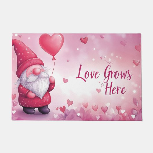 Schattige Valentijnsdag Gnome met hartballon Deurmat (Voorkant)