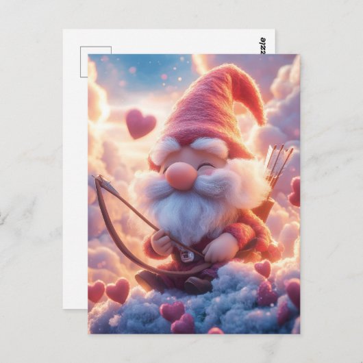 Schattige Valentijnsdag Gnome met pijl en boog Briefkaart (Voorkant / Achterkant)