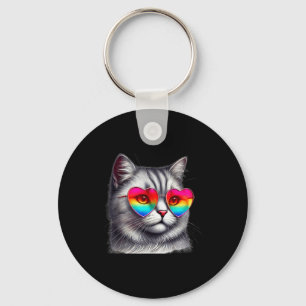 Schattige Valentijnsdag Grijze Kat Hart Zonnebril Sleutelhanger